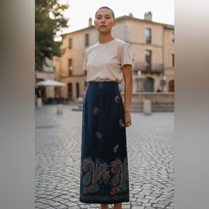 Vintage Paisley Velvet Midi Skirt Boho Western Briggs New York Size 12 DO1